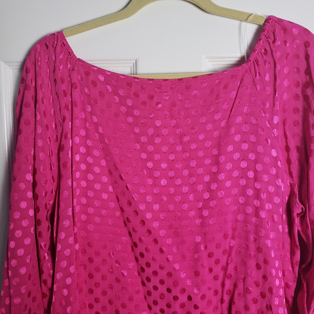 NWT Charter Club Fushia Polka Dot Long Sleeve Blouse - Picture 10 of 10
